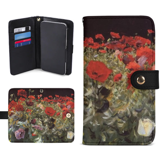 Poppies by John Singer Sargent Black Phone Flip Case PU Leather Cover for Most Mobile Phone Models