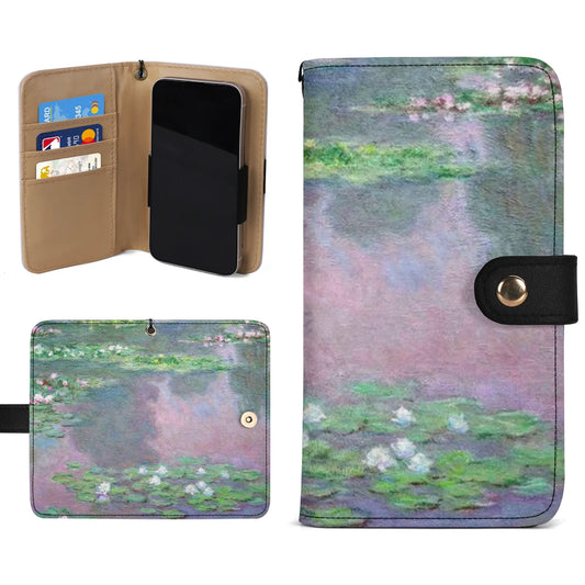 Lilies by Claude Monet Brown Phone Flip Case PU Leather Cover for Most Mobile Phone Models