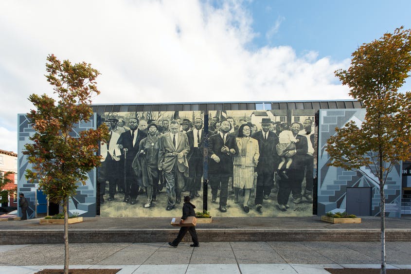 Black History Mural showing Martin Luther King, Jr. marching with his associates