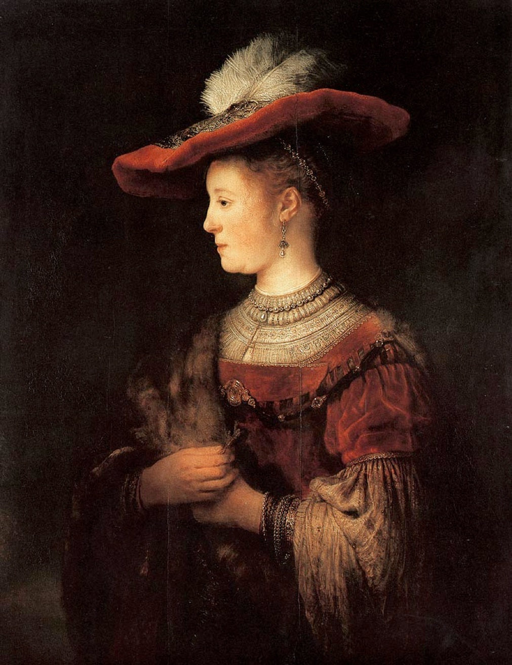Portrait of Rembrandt's wife Sakia in Red Hat